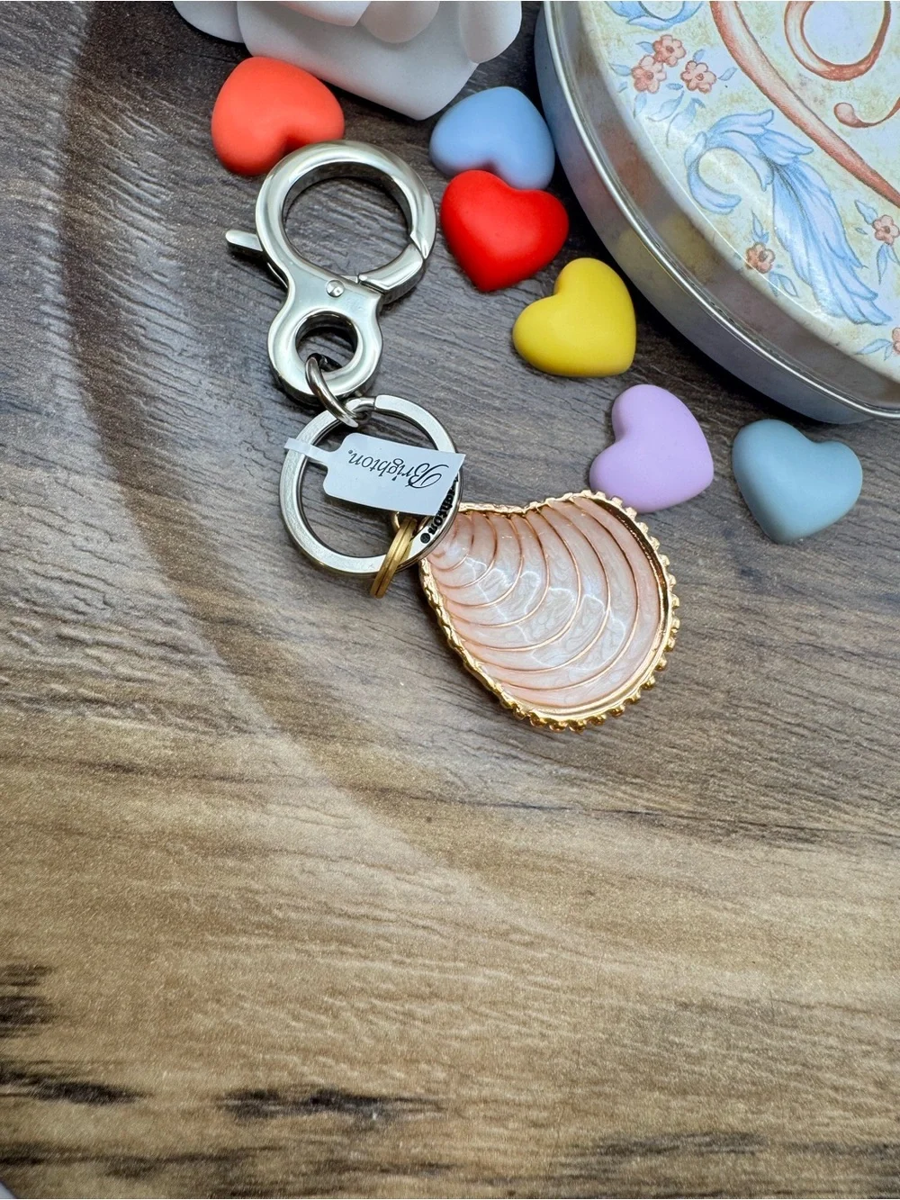 Brighton Pink Shell Charm Keyring with Gold Accents